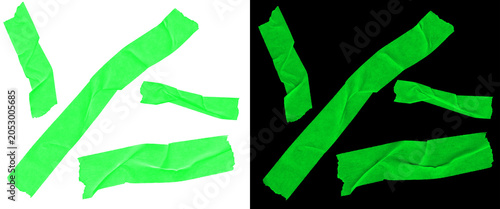 Tablou pe pânză Neon green masking tape strips set, vibrant adhesive paper tape pieces on white
