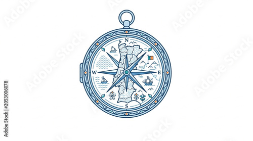 Fotografie Vintage Compass Nautical Navigation Tool Illustration.