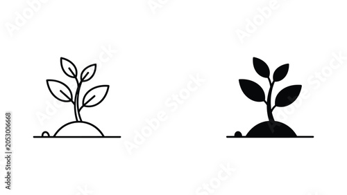 Single seedling sprouting from soil mound vector icon set