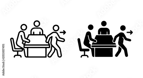 Obraz na płótnie Business Meeting Icons: People Leaving Office, Teamwork, Collaboration, Exit Str