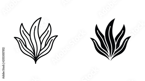 Abstract tropical plant leaf icon set in line and solid vector style