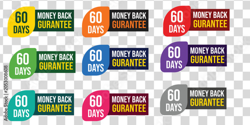 Vibrant 60-Day Money-Back Guarantee Badges 9 Colorful Designs for Marketing & Promotions