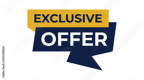 Modern flat vector illustration featuring a bold yellow and dark blue exclusive offer sales tag