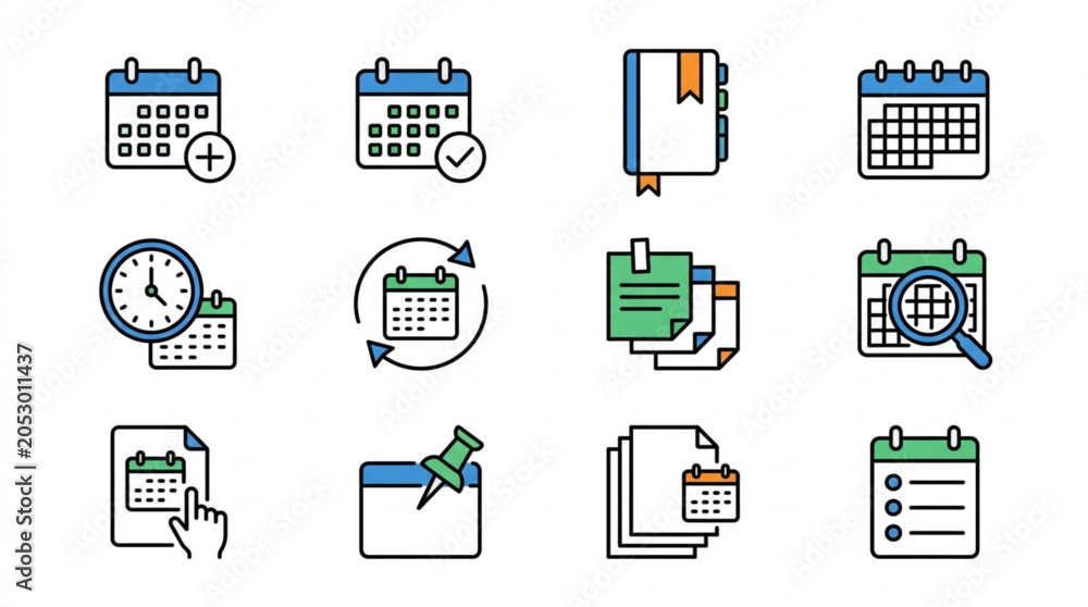Fototapeta premium Calendar Icons Set for Planning and Scheduling.