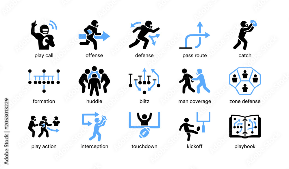 Fototapeta premium American football icons showing plays formations and actions