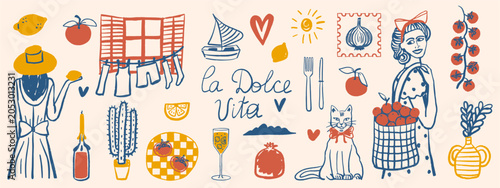 Tableau sur toile Set of summer retro hand drawn elements