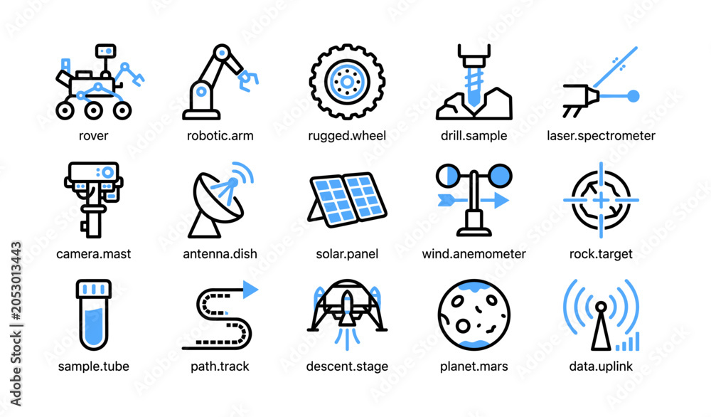 Fototapeta premium Rover instruments icons arranged in a grid on white background