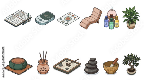 Canvas Print Collection of Spa and Wellness Objects Isometric Icons.
