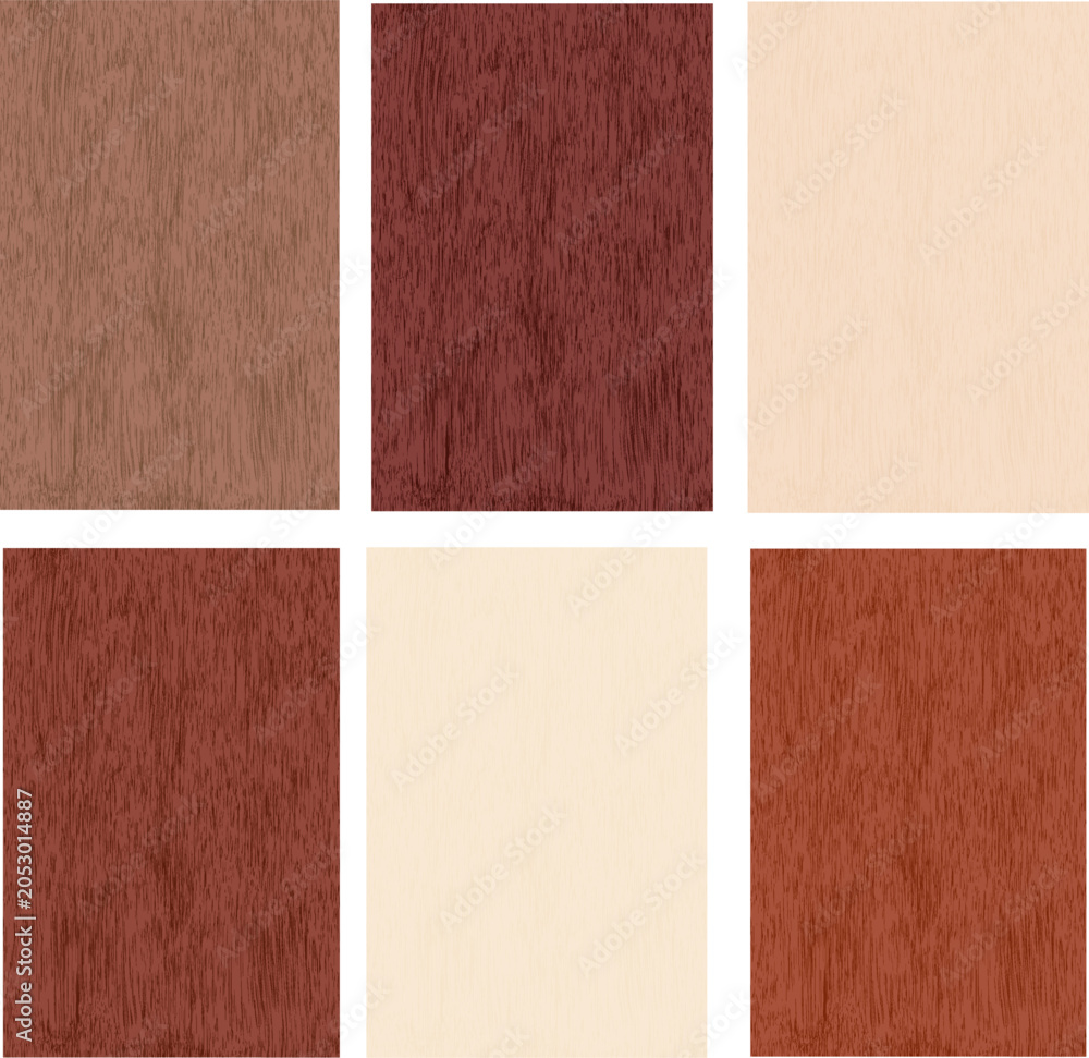 Fototapeta premium Set of six vertical rectangular panels featuring subtle textured patterns in various shades of brown and cream arranged in a neat grid layout on white background