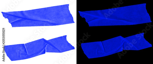 фотографія Blue gaffer tape strips set, wrinkled adhesive masking tape pieces, textured ele
