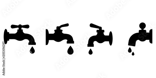 Canvastavla Four Water Tap Icon black white silhouette vector white background,A black icon