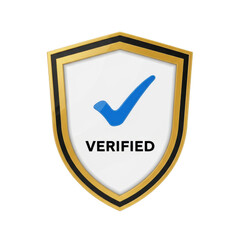 Verified checkmark shield icon with gold border