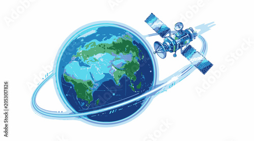 Satellite Orbiting the Earth Globe.