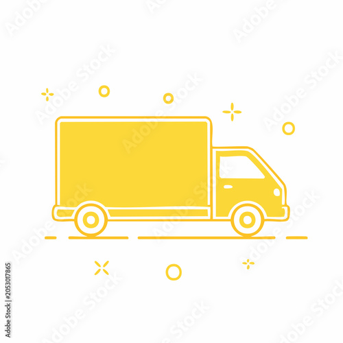 Yellow delivery truck icon with sparkles
