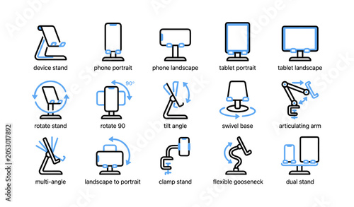 Device stand icons showing phone and tablet mounting positions