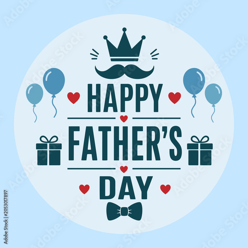 Happy fathers day greeting poster design with crown mustache balloon and gift elements illustration background