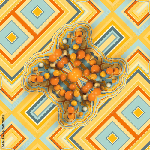 Картината върху платно 3D Geometric Render with Yellow Diamonds and Orange Spheres