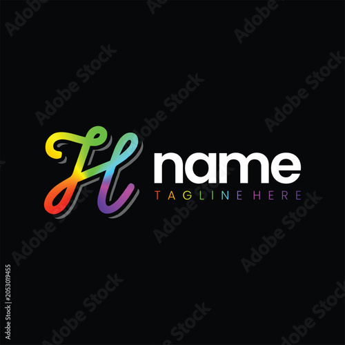 Rainbow H Script Logo Design Template Inspiration, Vector Illustration.