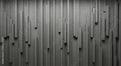Dark gray wooden slats wall background with 3d vertical panels