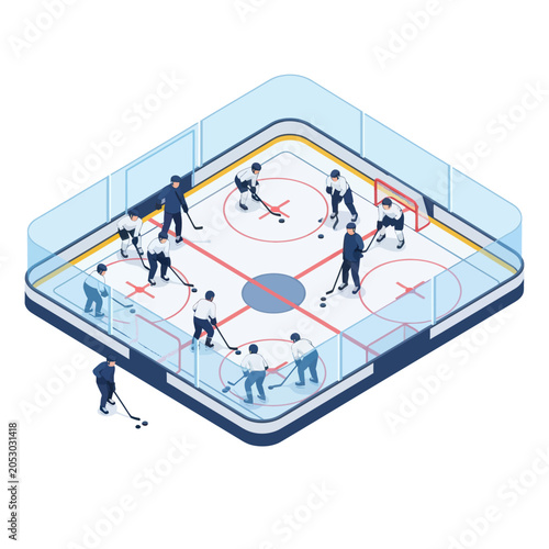 Photography Ice Hockey Players on Rink Surface.