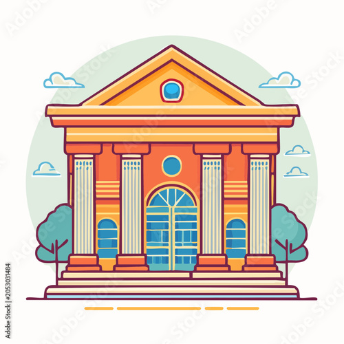 Flat Illustration of a Classical Building with Columns