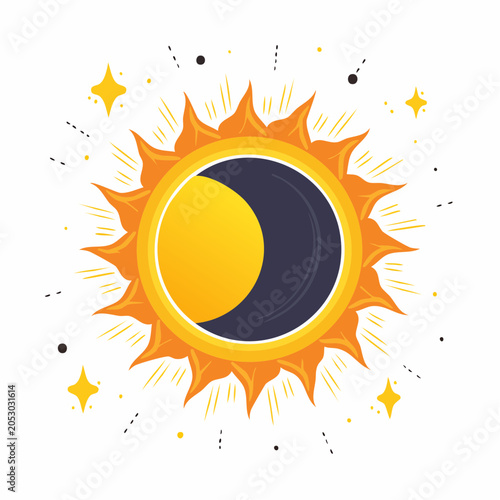 Stylized Sun and Moon Eclipse Illustration