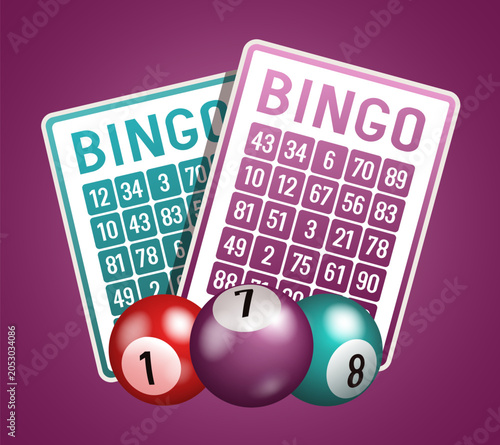 Bingo. Bingo cards on wooden background. Vector illustration