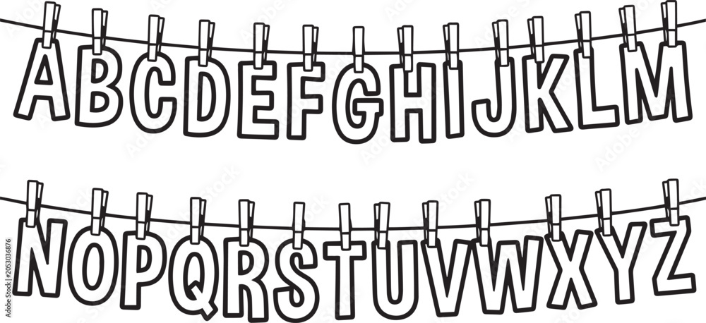 Obraz premium Alphabet Letters Hanging on Clothesline with Clips