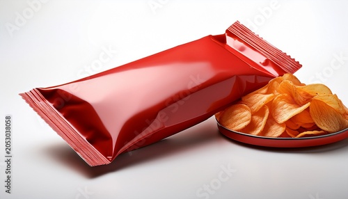 realistic mockup package of red chips package with label isolated on white background