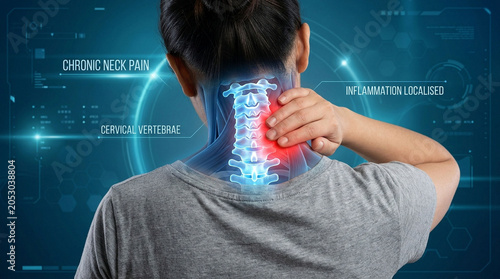 Person with chronic neck pain and inflammation localized to cervical vertebrae