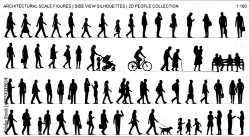 People silhouettes in elevation side view | Architecture people | silhouettes of people | 2D people | Section Elevation View | Architectural drawing people | characters