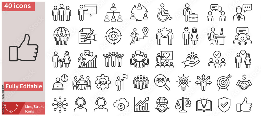 Naklejka premium Set Of 40 Editable Line Icons For Business And Communication Concepts
