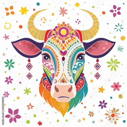 Colorful Decorated Cow Illustration