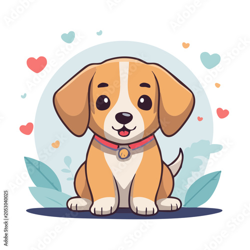 Cute cartoon puppy with hearts