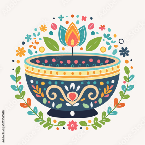 Diya with Floral Decorations