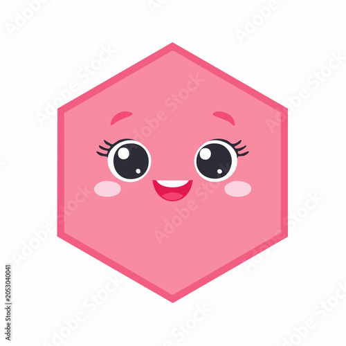 Cute Pink Hexagon Character with Happy Face