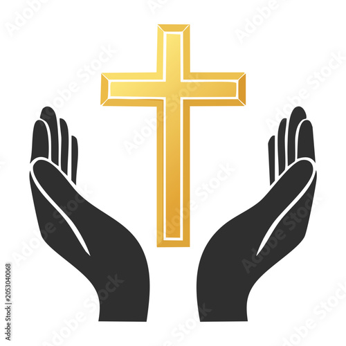Golden Christian Cross Held by Open Hands
