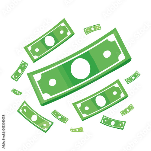Green banknotes flying and scattered