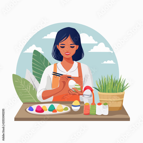 Woman Painting Easter Eggs