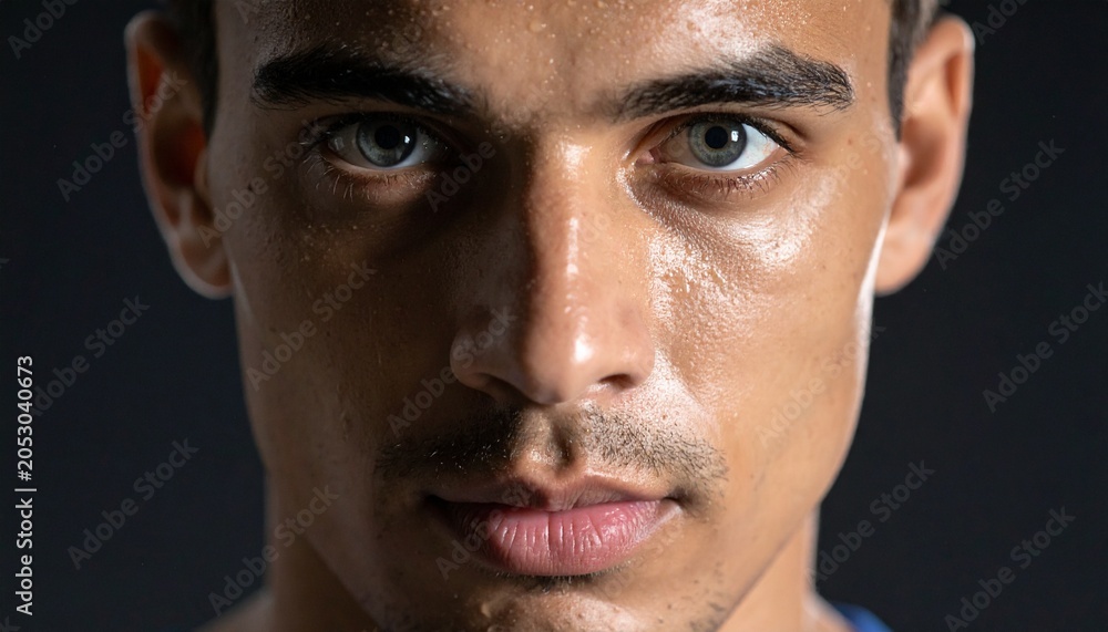 Obraz premium Close-up of a sweating male athlete looking at camera