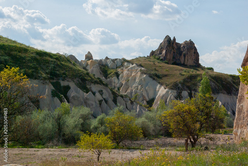 Cappadocia landscape with fairy chimneys and dramatic rocky valley in Turkey
