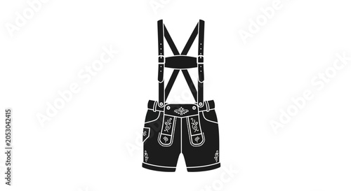 Valokuva A black and white vector illustration of traditional Bavarian lederhosen shorts with suspenders