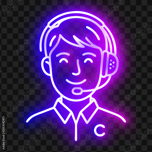 Foto Neon customer support representative boy vector icon