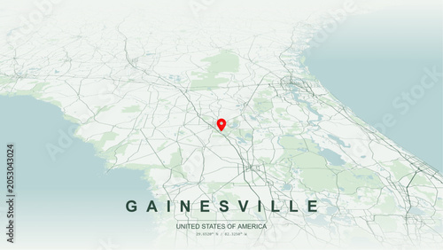 Foto Modern minimalist vector map of Gainesville, Florida, USA