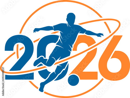 Football 2026 Championship Vector soccer player kicking ball graphic for tournament branding