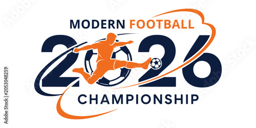 Football 2026 championship logo modern soccer design with player silhouette and dynamic typography