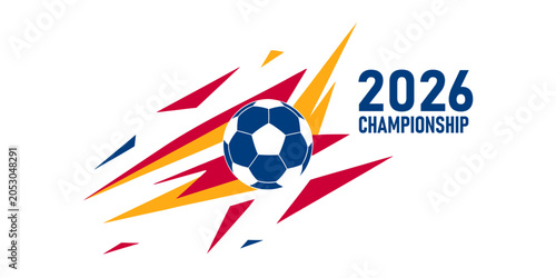 Football 2026 championship logo: dynamic soccer ball graphic with explosive energy for sports branding