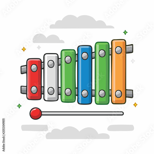 Colorful Cartoon Xylophone with Mallet