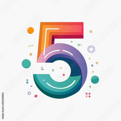 Colorful Number 5 Illustration with Abstract Shapes