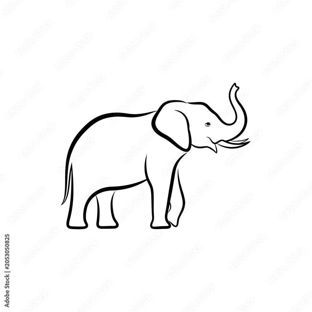 Fototapeta premium Simple elephant silhouette line art illustration.